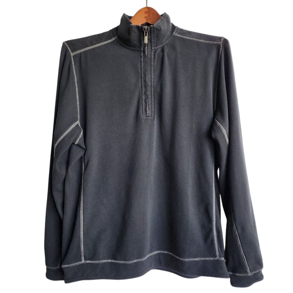 ​Tommy Bahama Jeans Pullover Large Mens Black 1/4 Zip Sweatshirt Contrast Stitch